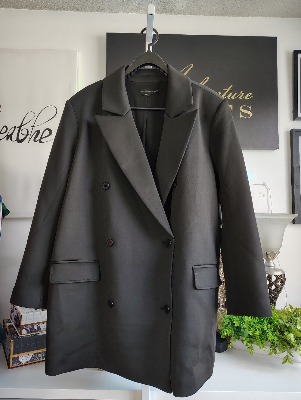Good American Scuba Double Breasted Longline Coat Black 2XL NWOT GJK0156 - Picture 2 of 7